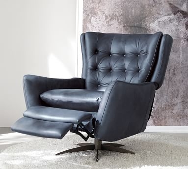 Wells Leather Swivel Recliner with Brass Base, Polyester Wrapped Cushions, Churchfield Chocolate - Image 1