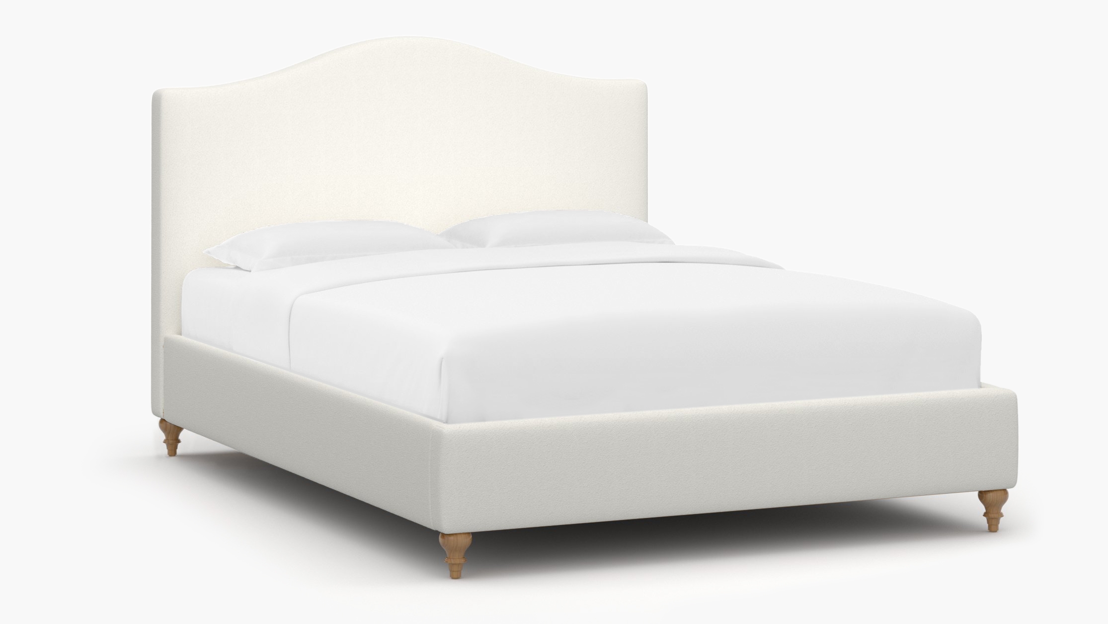 Camelback Bed, Snow Boucle, Natural Traditional Turned Leg, King - Image 1