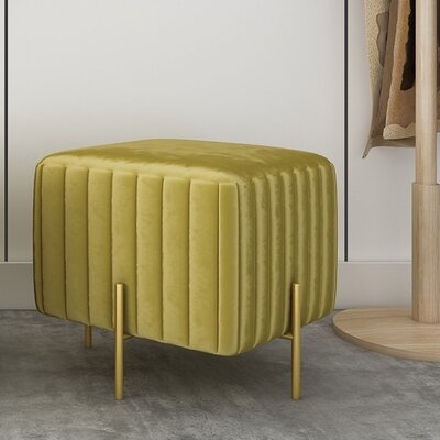 Contemporary Square Pouf Ottoman Round Upholstered Velvet Ottoman Footrest In Yellow - Image 0