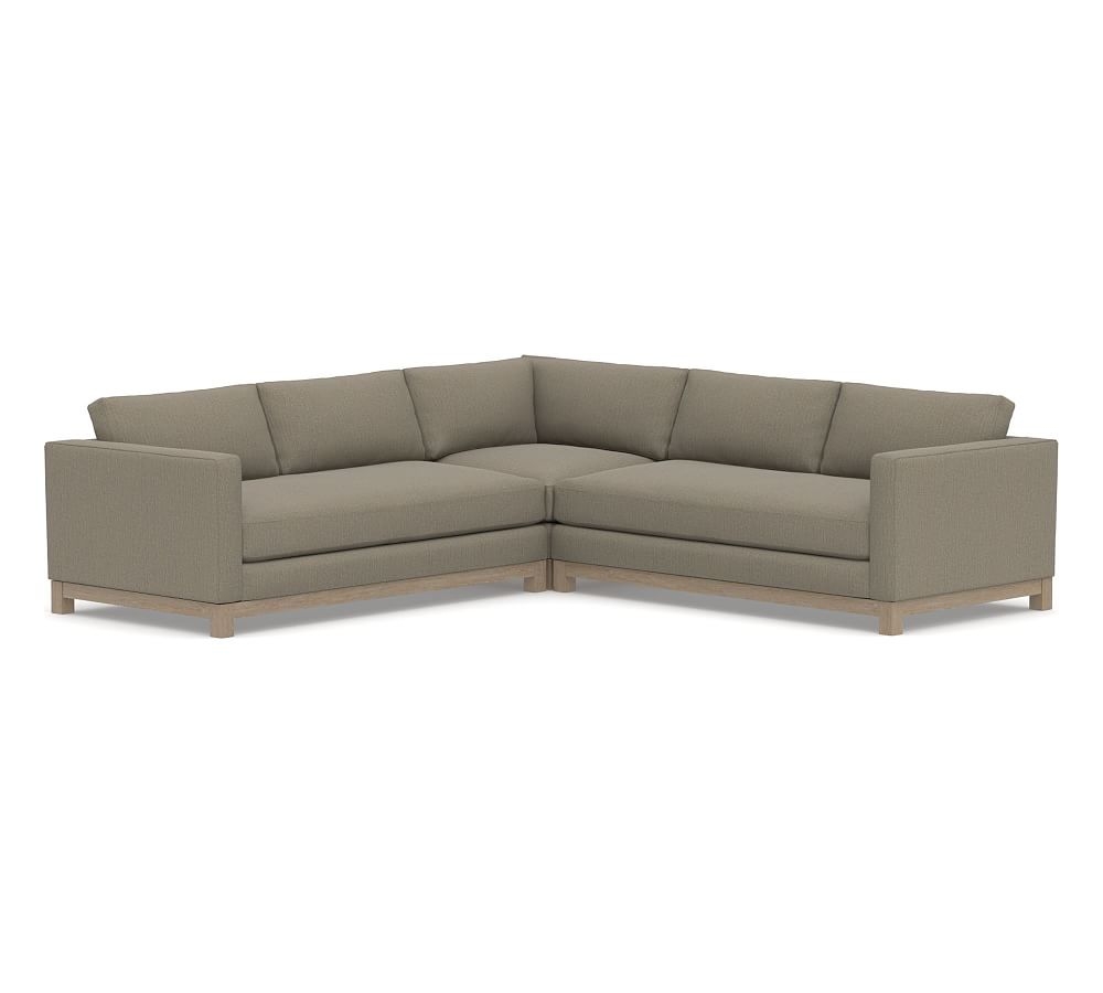 Jake Upholstered 3-Piece L-Shaped Corner Sectional 2x1, Bench Cushion, with Wood Legs, Polyester Wrapped Cushions, Chenille Basketweave Taupe - Image 0