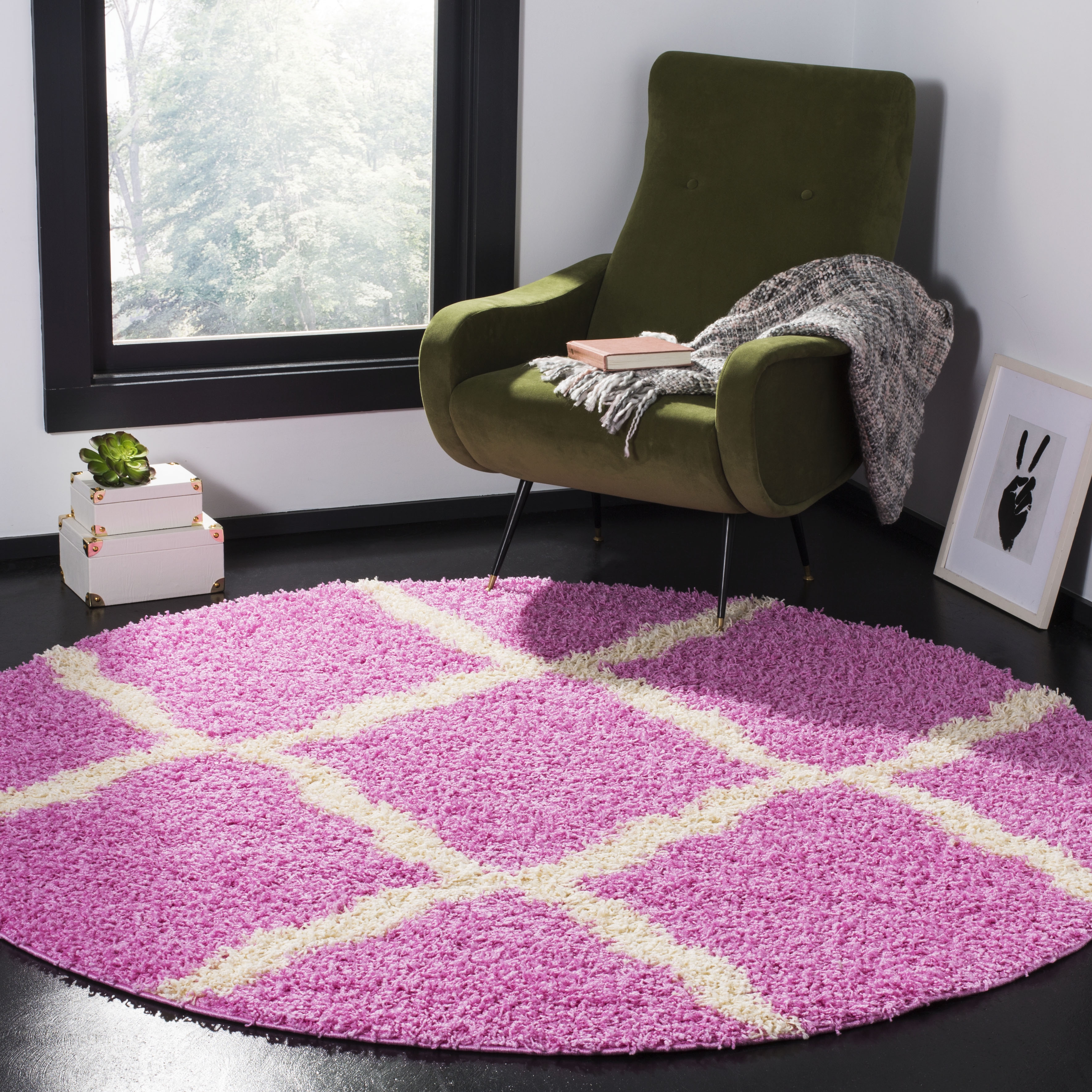 Arlo Home Woven Area Rug, SGD257I, Pink/Ivory,  6' X 6' Round - Image 1