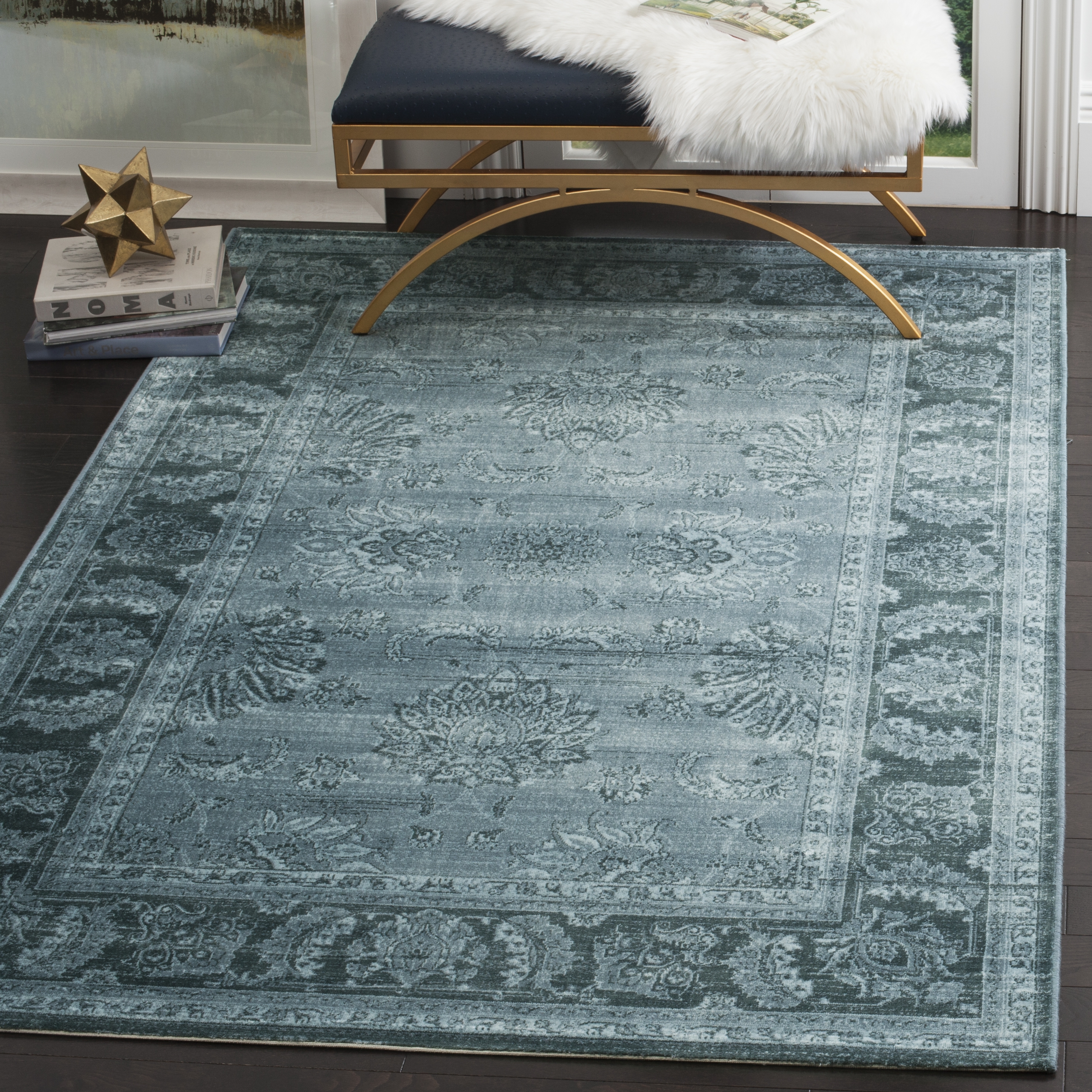 Arlo Home Woven Area Rug, VTG265B, Light Blue/Dark Blue,  5' 1" X 7' 6" - Image 1