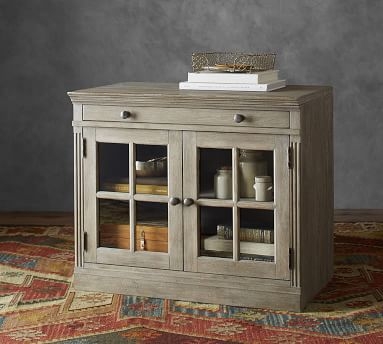 Livingston Double Glass Door Cabinet with Top, Dusty Charcoal - Image 1