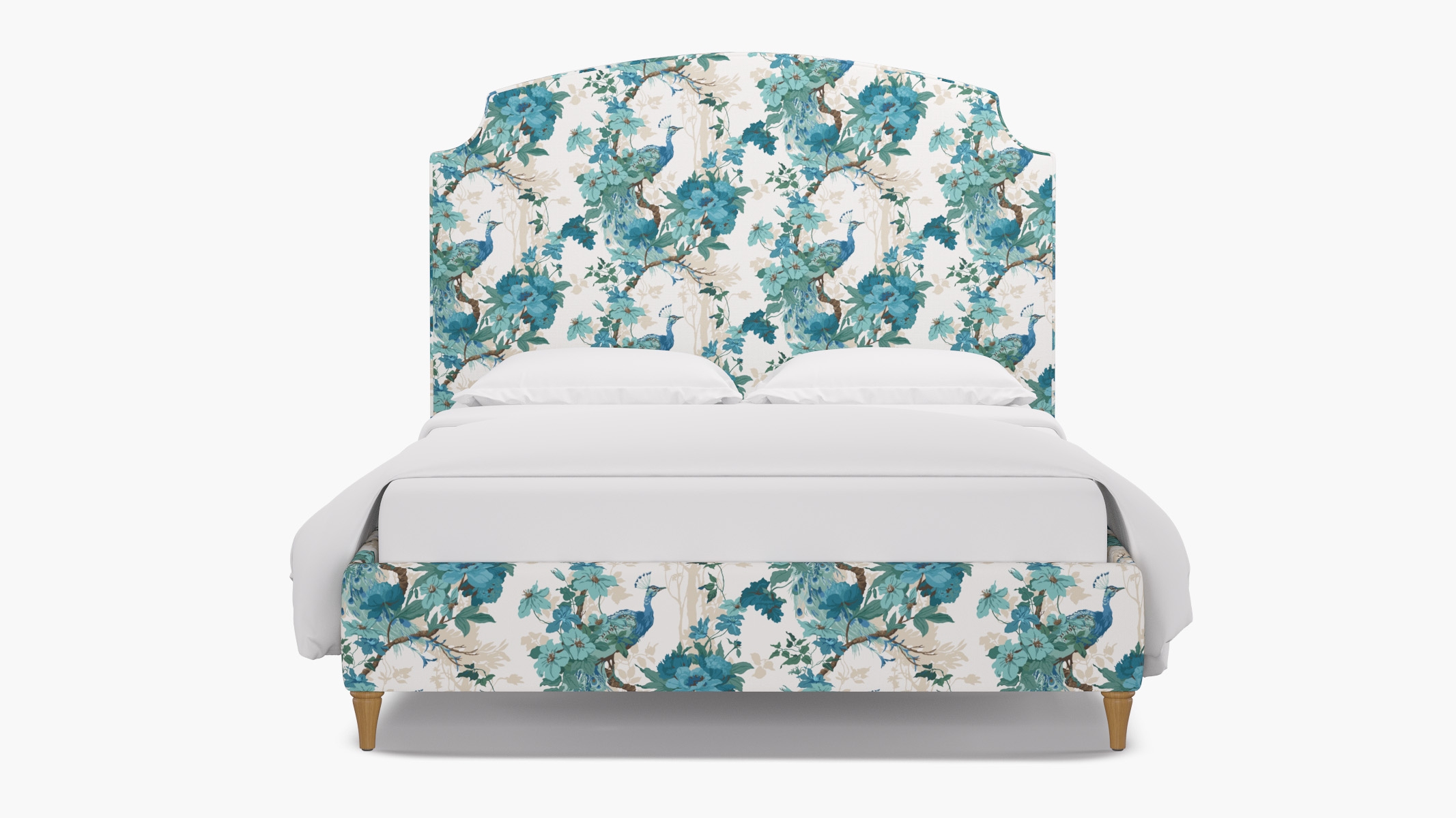 Cove Bed, Turquoise Peacock Park, Natural Decorative Tapered Leg, Twin - Image 0