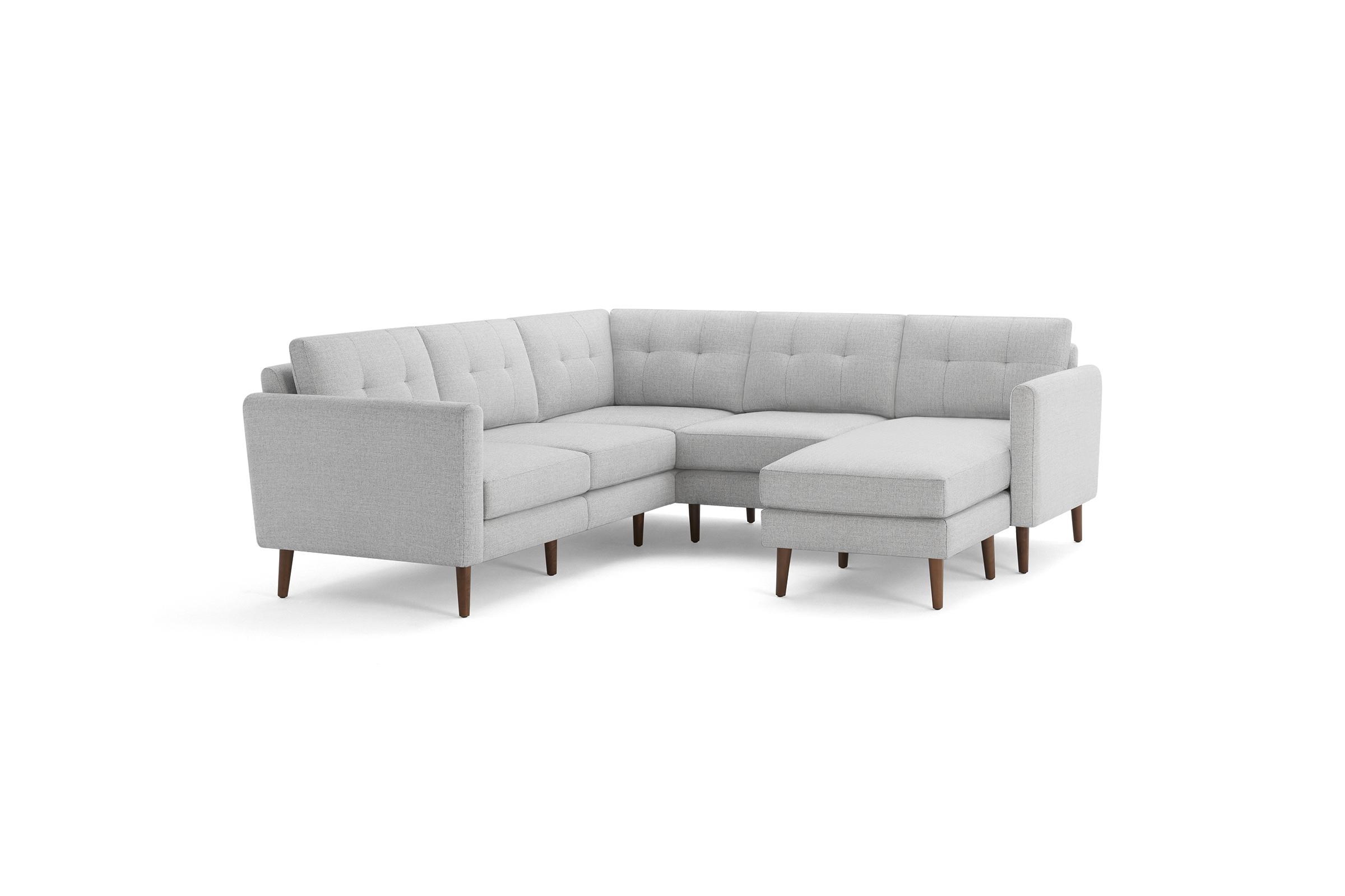 Nomad 5-Seat Corner Sectional with Chaise in Crushed Gravel, Leg Finish: WalnutLegs - Image 0