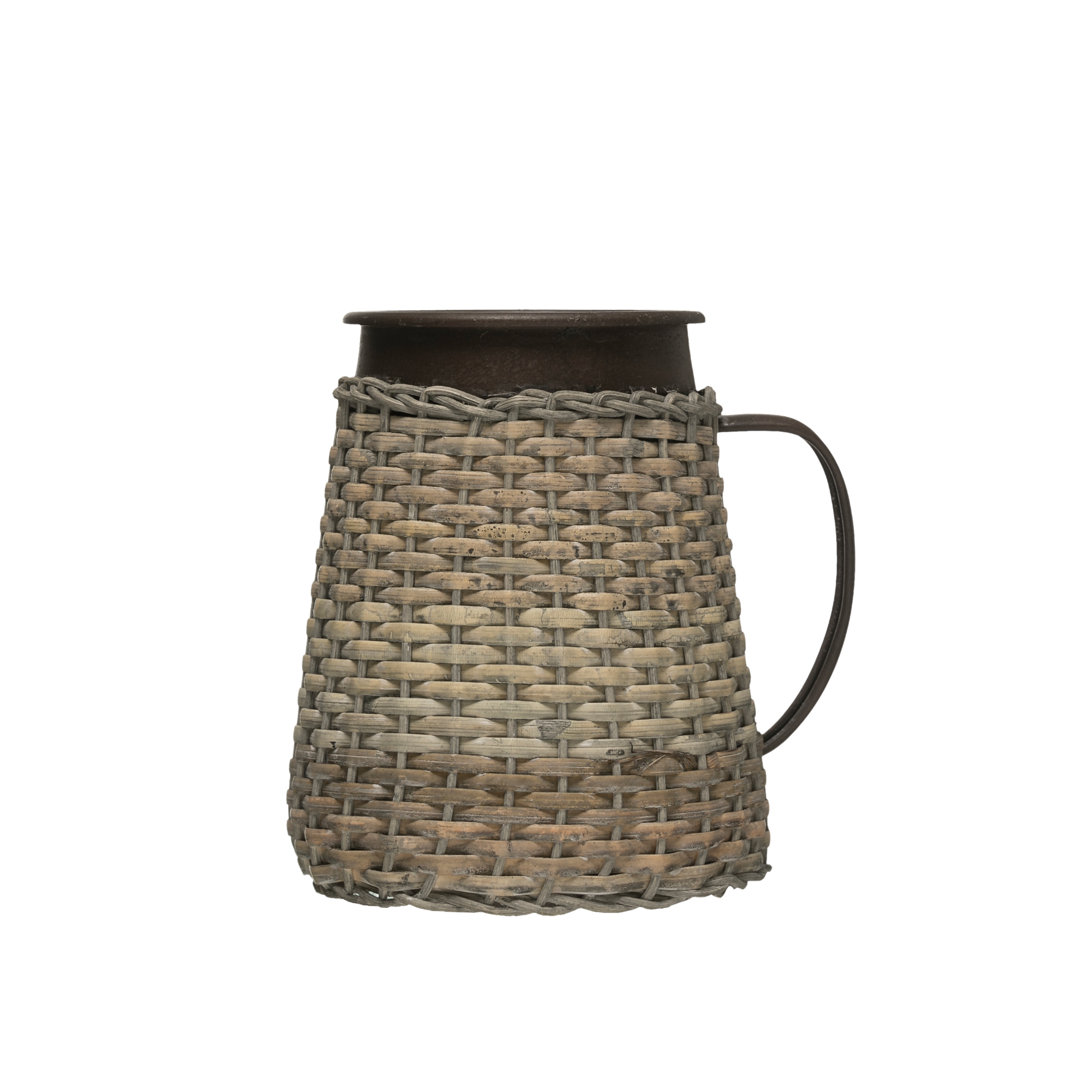 7"H Decorative Metal Pitcher with Woven Rattan Sleeve - Image 0