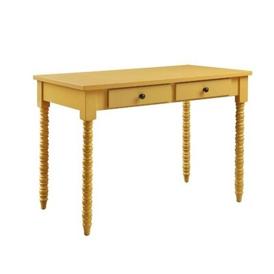 Writing Desk With Ornate Carvings And Turned Legs, Yellow - Image 0