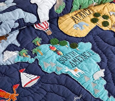 World Map Quilt, Full/Queen, Navy Multi - Image 4