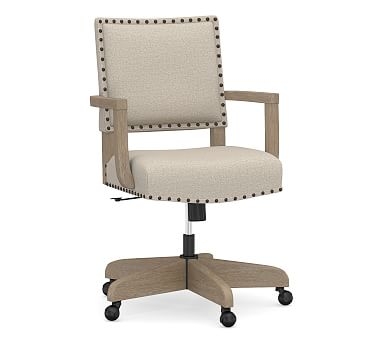 Manchester Upholstered Swivel Desk Chair with Seadrift Frame, Performance Chateau Basketweave Oatmeal - Image 0