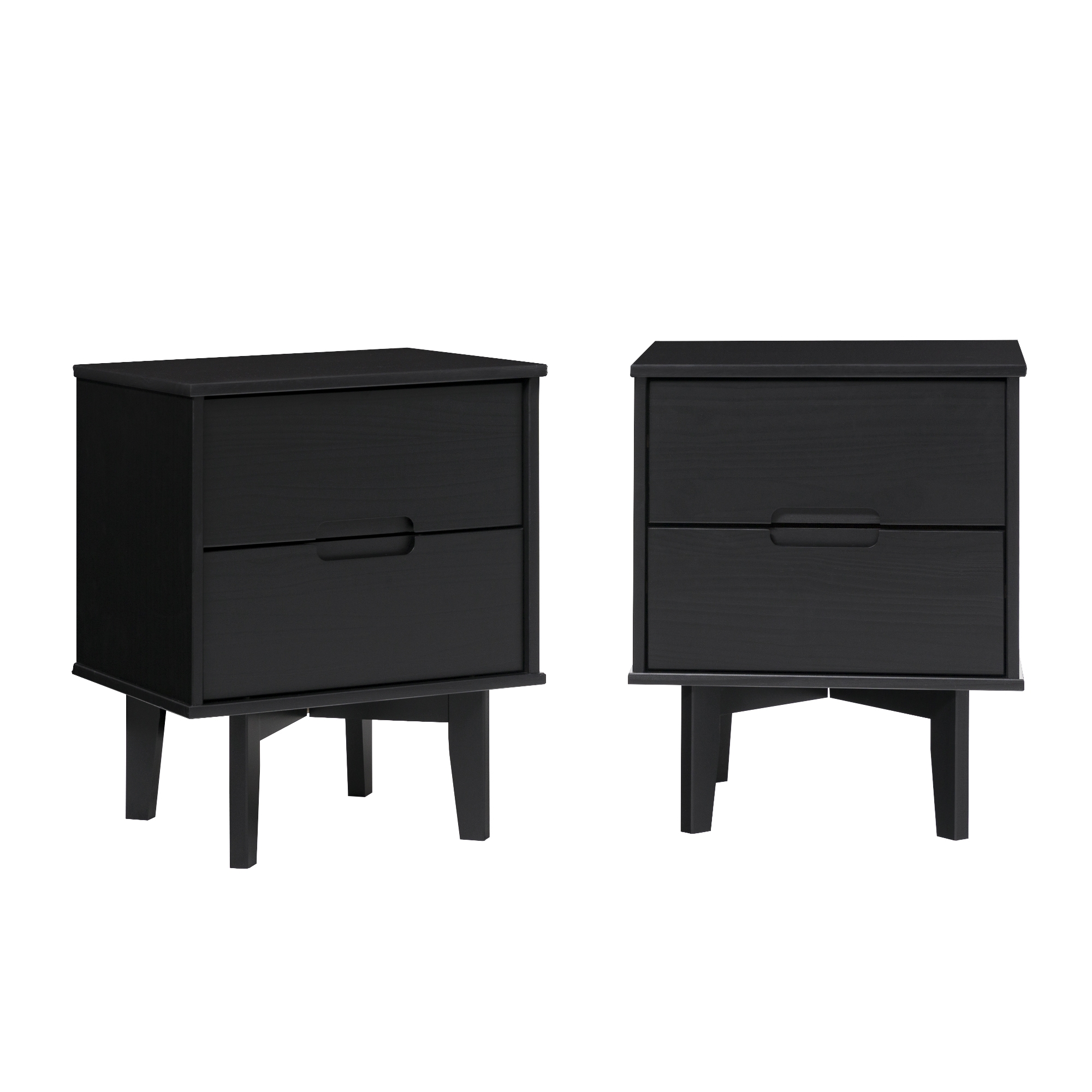 2-Drawer Groove Handle Solid Wood Nightstand - 2PK - Black - Image 3