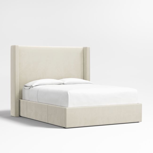 Arden 60" Beige Upholstered Queen Headboard with Storage Bed Base - Image 0