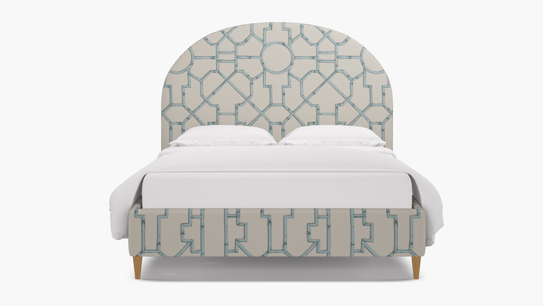 Demilune Bed, Blue Baldwin Bamboo, Natural Square Tapered Leg, Twin - Image 0