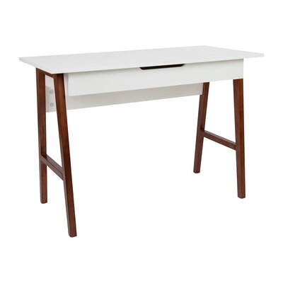 Contemporary Home Office Writing Computer Table Desk With Drawer For Writing And Work - White & Walnut - Image 0