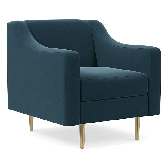 OPEN BOX: Olive Standard Back Swoop Arm Chair, Poly, Performance Velvet, Petrol, Antique Brass - Image 0