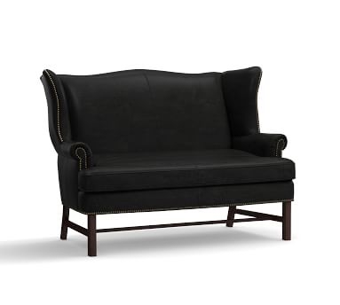 Thatcher Leather Settee, Polyester Wrapped Cushions, Churchfield Ebony - Image 1