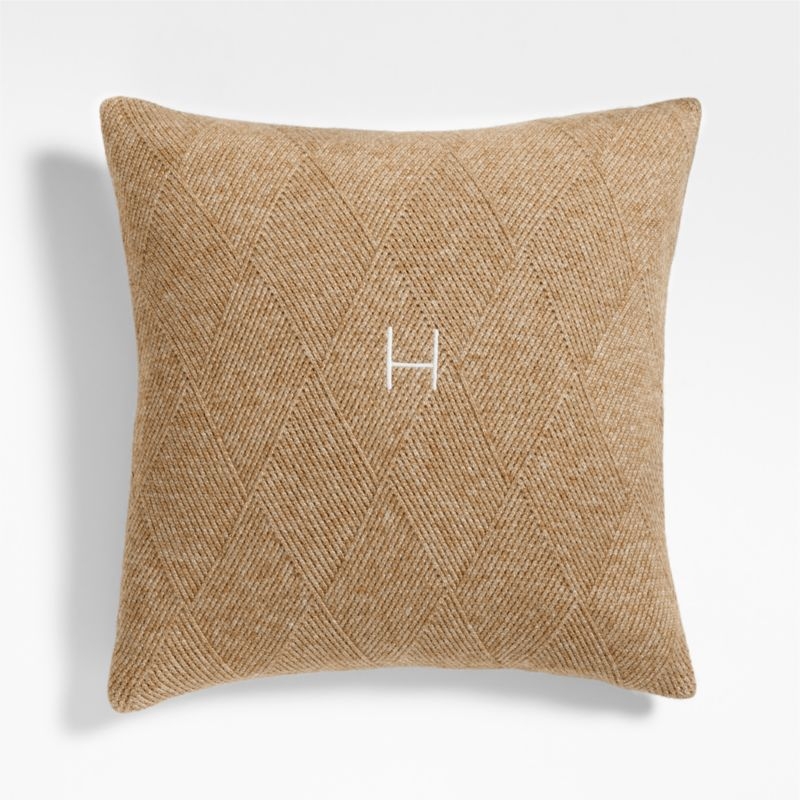 Diamond Knit 20x20 Camel Tan Throw Pillow with Down-Alternative Insert - Image 3