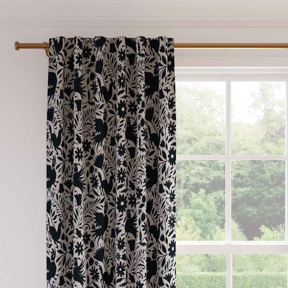 Printed Linen Curtain, Ink Frida, 50" x 96", Unlined - Image 1