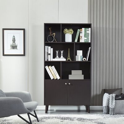 Bookcase Storage Shelves,Bookcase With Doors, Walnut - Image 0