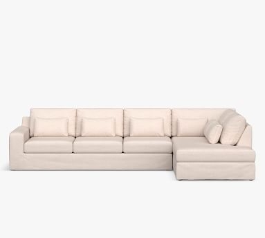 Big Sur Square Arm Slipcovered Deep Seat Right Sofa Return Bumper Sectional with Bench Cushion, Down Blend Wrapped Cushions, Sunbrella(R) Performance Chenille Cloud - Image 2