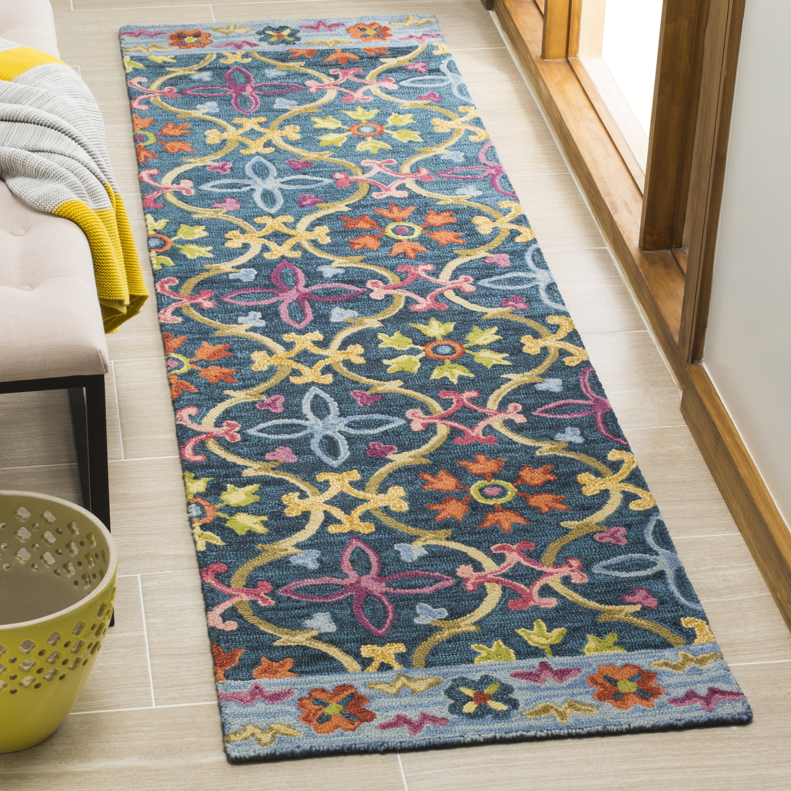 Arlo Home Hand Hooked Area Rug, SZN310A, Blue/Multi,  2' 3" X 8' - Image 1