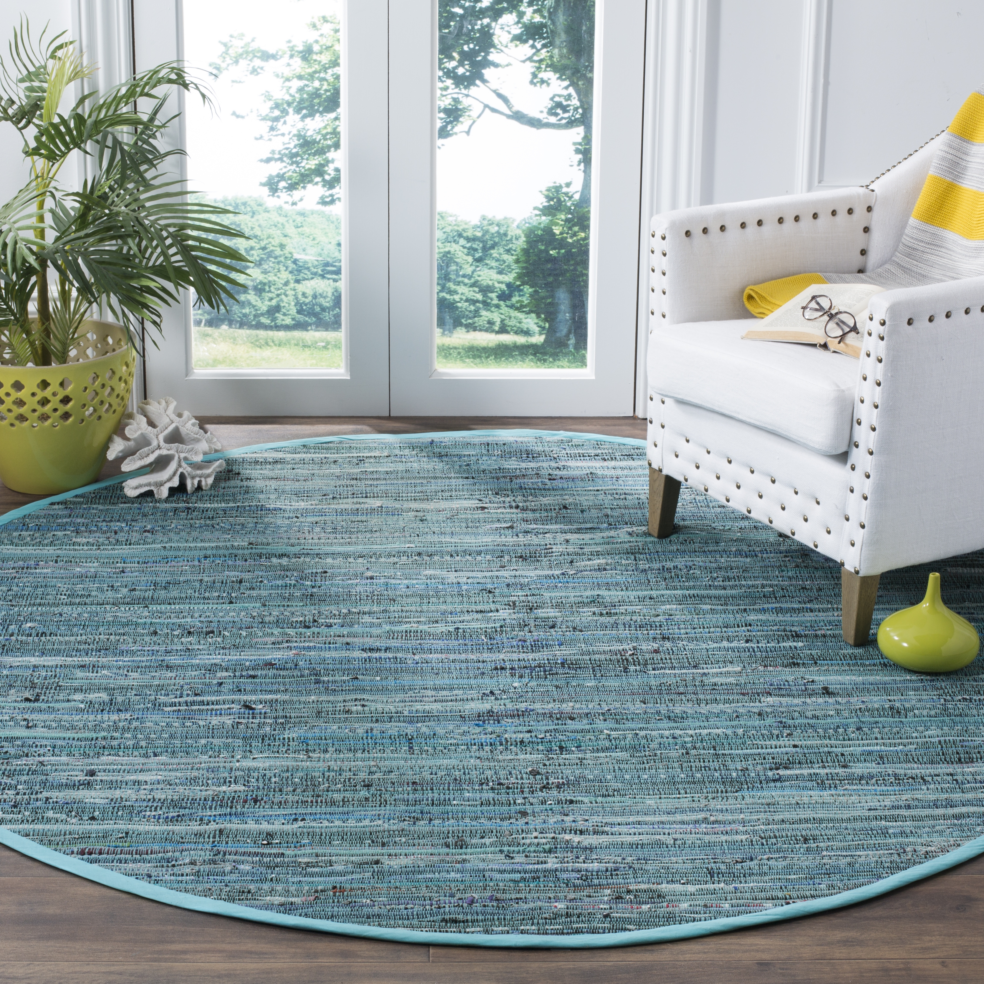 Arlo Home Hand Woven Area Rug, RAR127C, Turquoise/Multi,  4' X 4' Round - Image 1