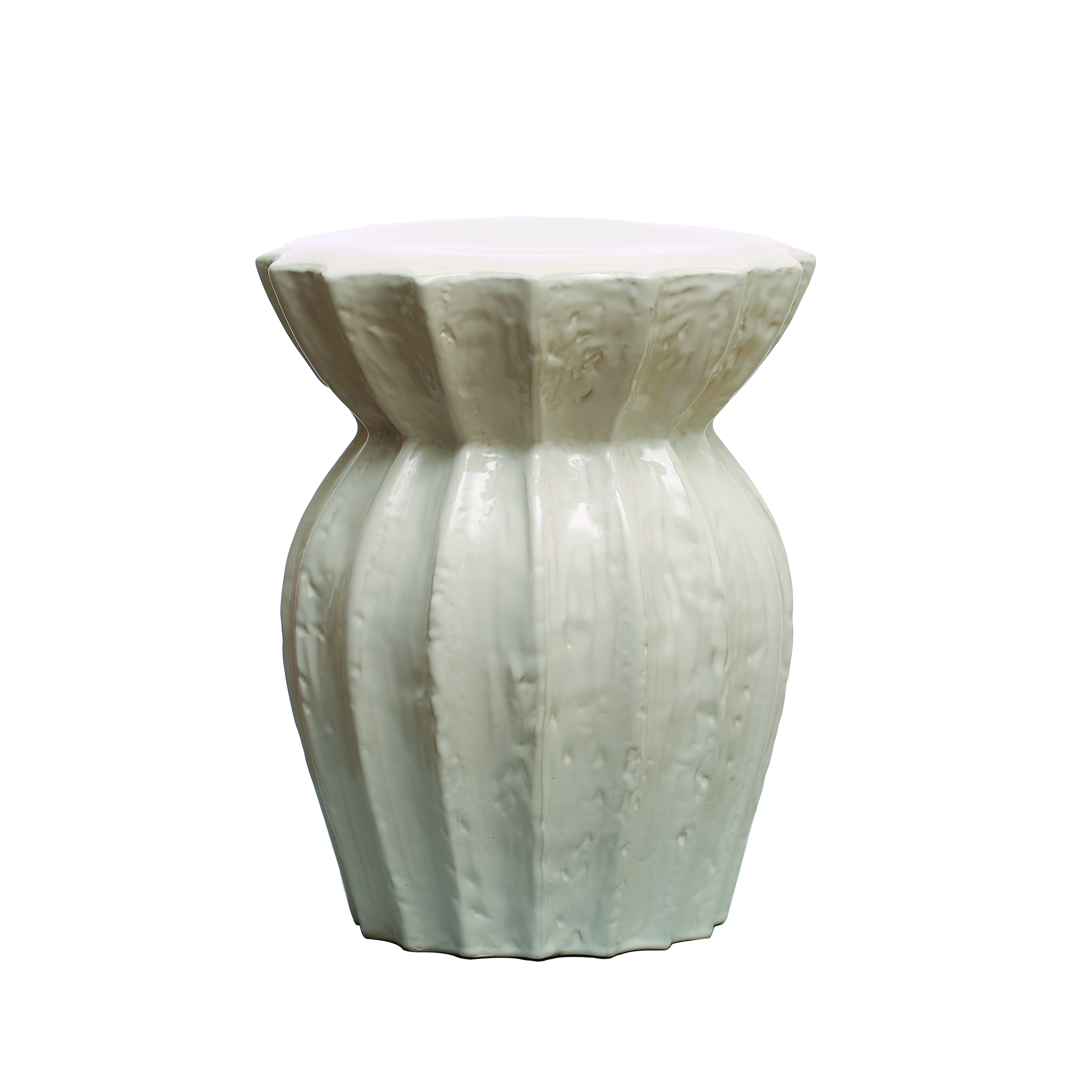 Modern Sculptural Stoneware Stool/Side Table, White - Image 0