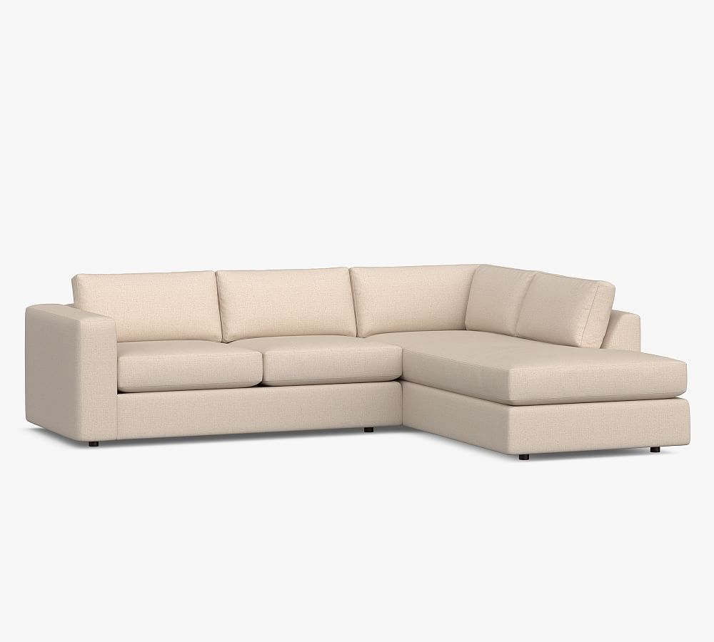 Carmel Square Arm Upholstered Left Loveseat Return Bumper Sectional, Down Blend Wrapped Cushions, Performance Heathered Basketweave Alabaster White - Image 0