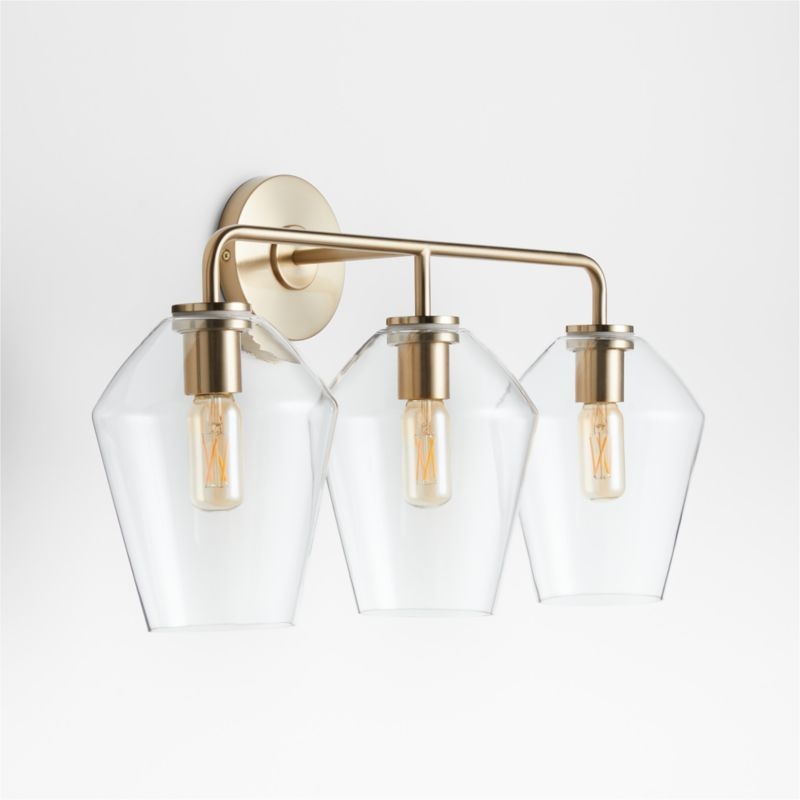 Arren Brass 3-Light Wall Sconce with Clear Angled Shades - Image 3