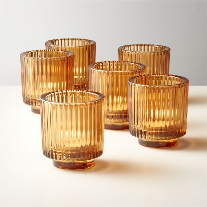 Ezra Amber Glass Tealight Candle Holders Set of 6 - Image 1