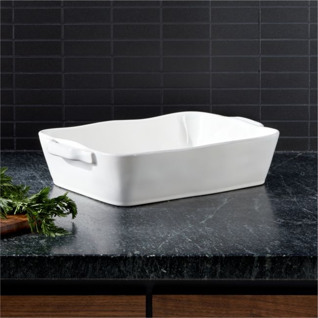Marin 10"x7" White Stoneware Small Baker with Handles - Image 0