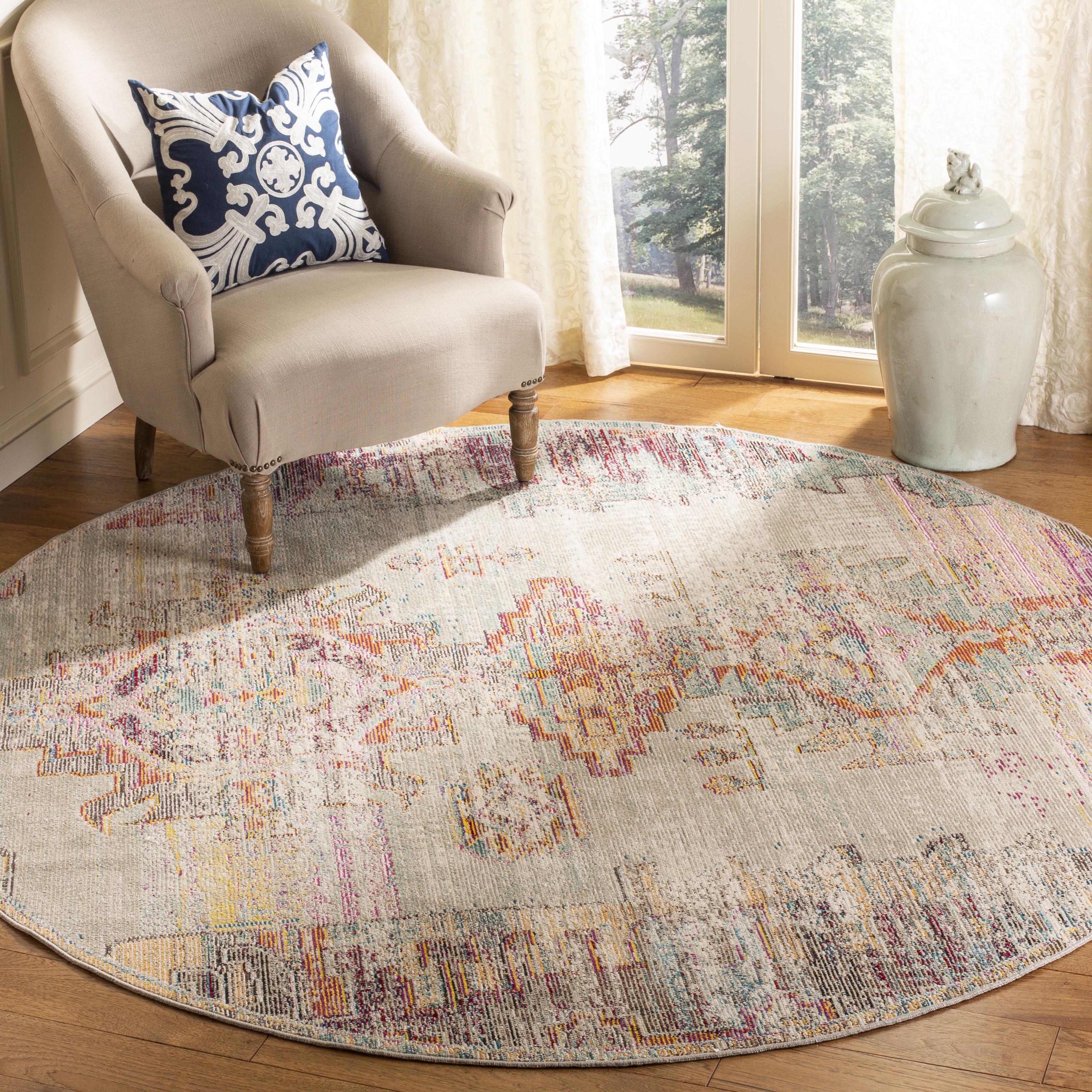 Arlo Home Woven Area Rug, CRS517P, Light Grey/Purple,  7' X 7' Round - Image 0