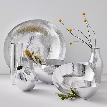 Hammered Silver Vases, Medium Bowl, Silver - Image 1