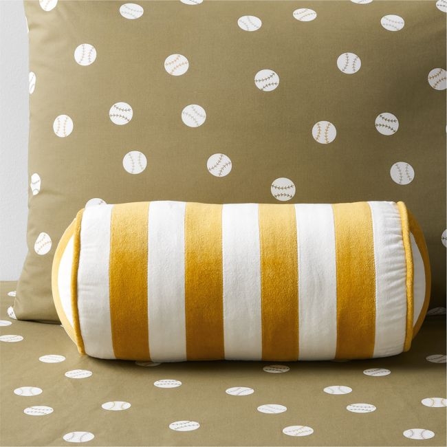 Savannah Yellow and Arctic Ivory Harriet Stripe Velvet Kids Bolster Pillow - Image 0