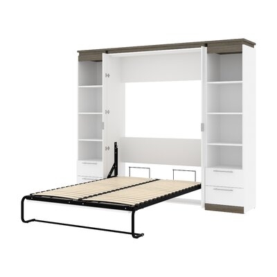Bestar  Orion  98W Full Murphy Bed And 2 Narrow Shelving Units With Drawers (99W) In Bark Gray And Graphite - Image 0