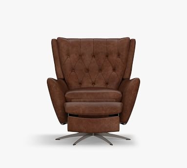 Wells Leather Swivel Recliner with Brass Base, Polyester Wrapped Cushions, Churchfield Camel - Image 4