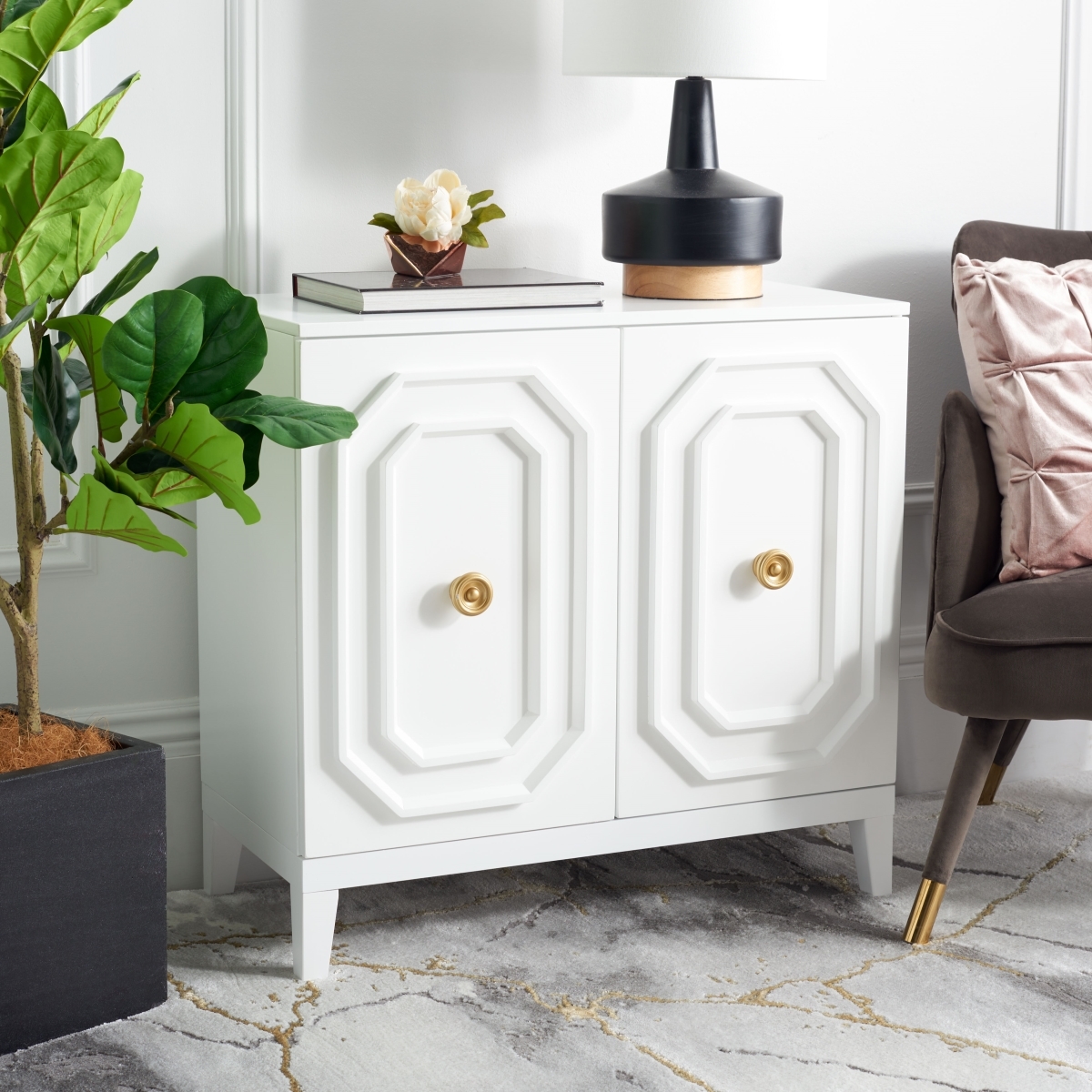 Riya 2 Door Hall Cabinet - White - Safavieh - Image 1