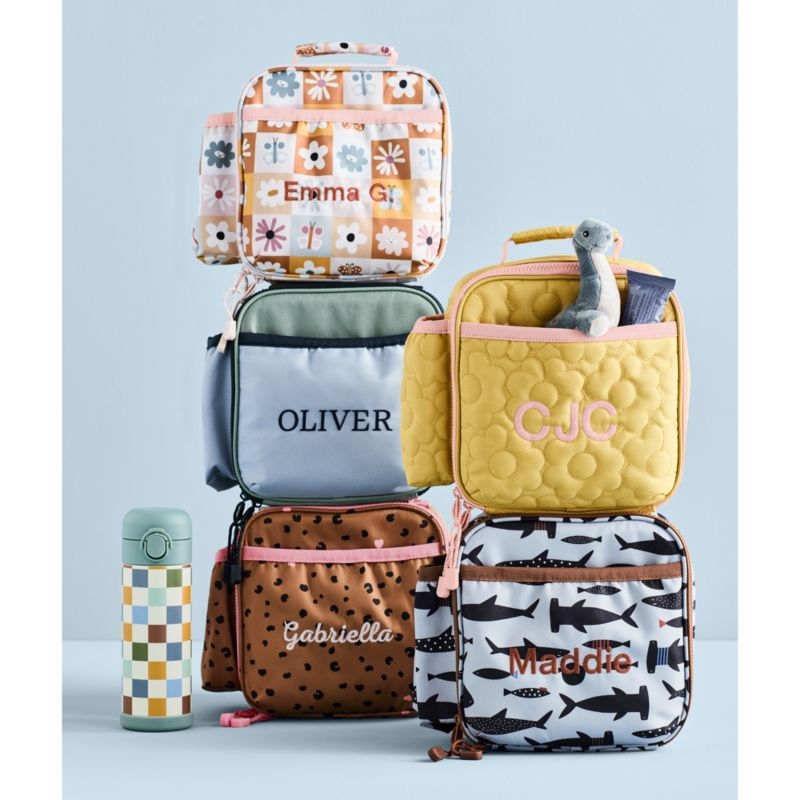 Green and Yellow Checkerboard Insulated Stainless Steel Kids Water Bottle with Straw and Leak-Proof Lid - Image 1