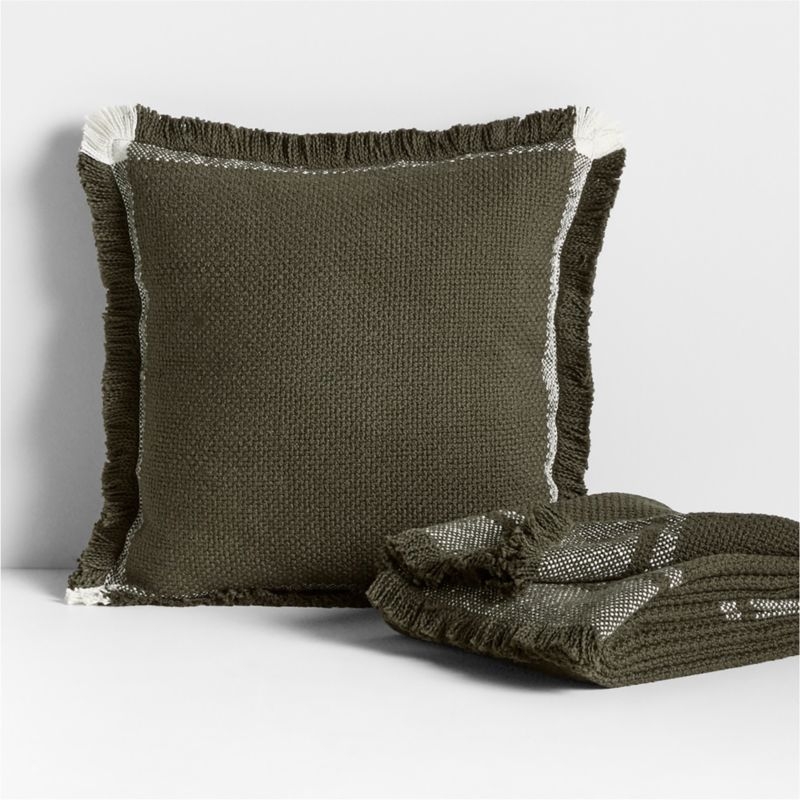 Weekend Burnt Green Organic Cotton 23x23 Throw Pillow with Feather Insert - Image 3