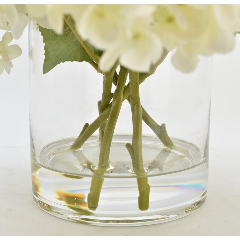 Hydrangea Floral Arrangement in Vase, White - Image 3