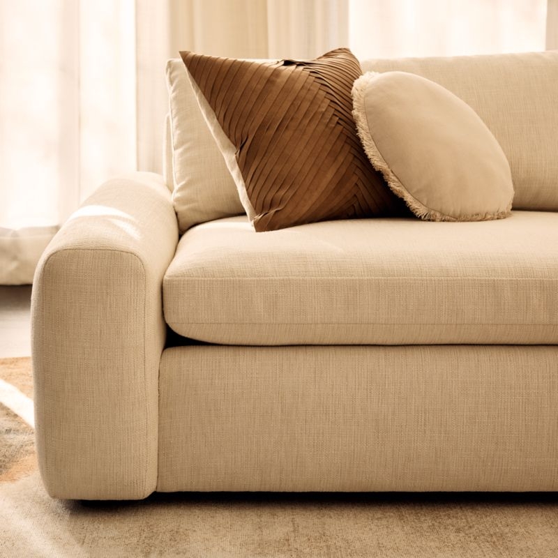 Kerro Light Brown Woven Suede Throw Pillow with Feather-Down Insert 18''x18" - Image 6