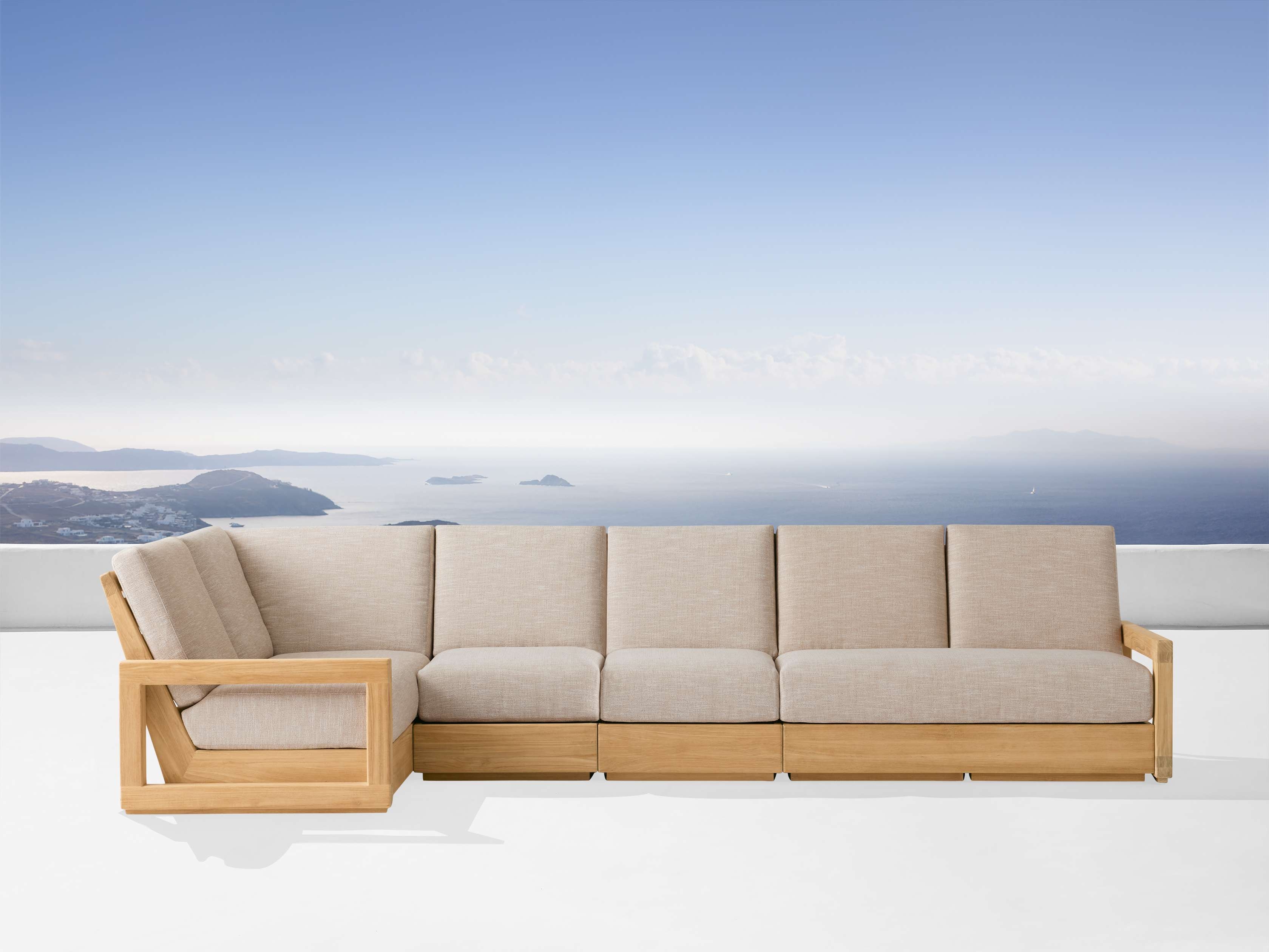 Westport Outdoor Four-Piece Sectional in Wood Natural  Priano Malt/Left Arm - Image 0