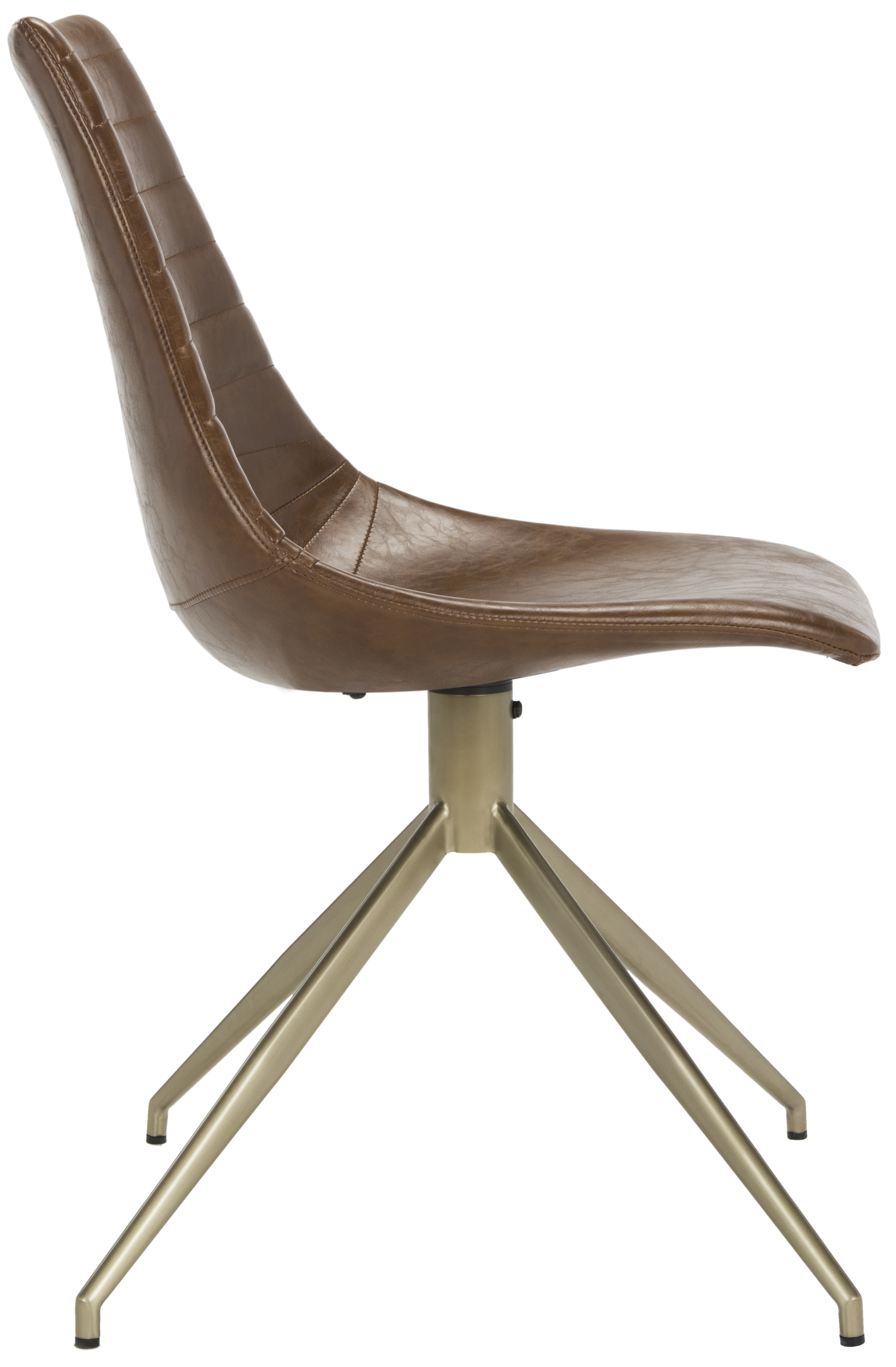 Lynette Midcentury Modern Leather Swivel Dining Chair - Light Brown/Brass - Arlo Home - Image 2