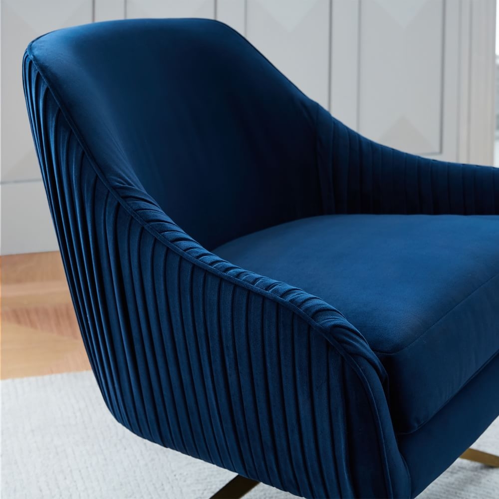 Open Box: Roar & Rabbit Swivel Chair, Poly, Performance Velvet, Frost Gray, Antique Brass - Image 1