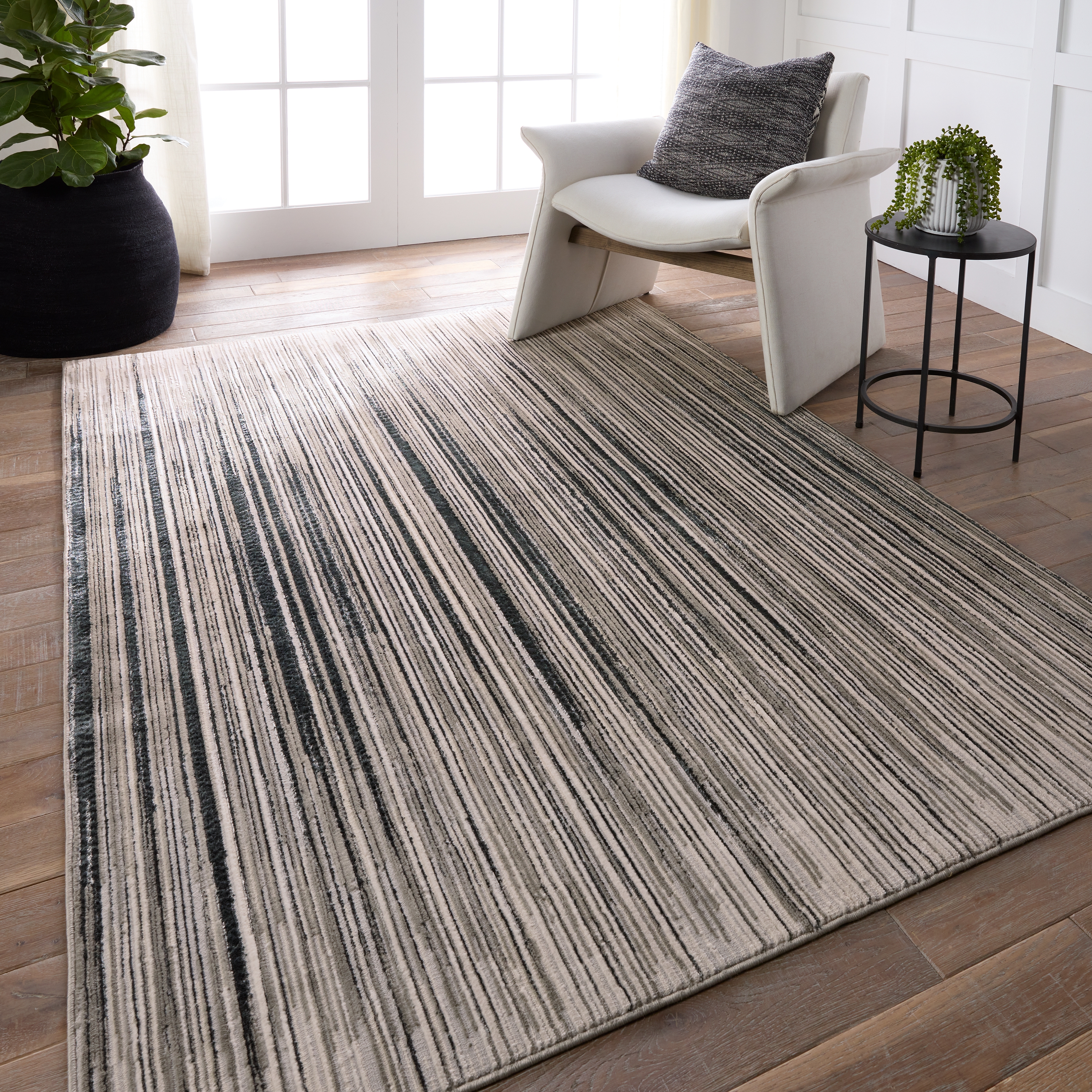 Adilah Striped Gray/Cream Runner Rug (3'3"X12') - Image 4