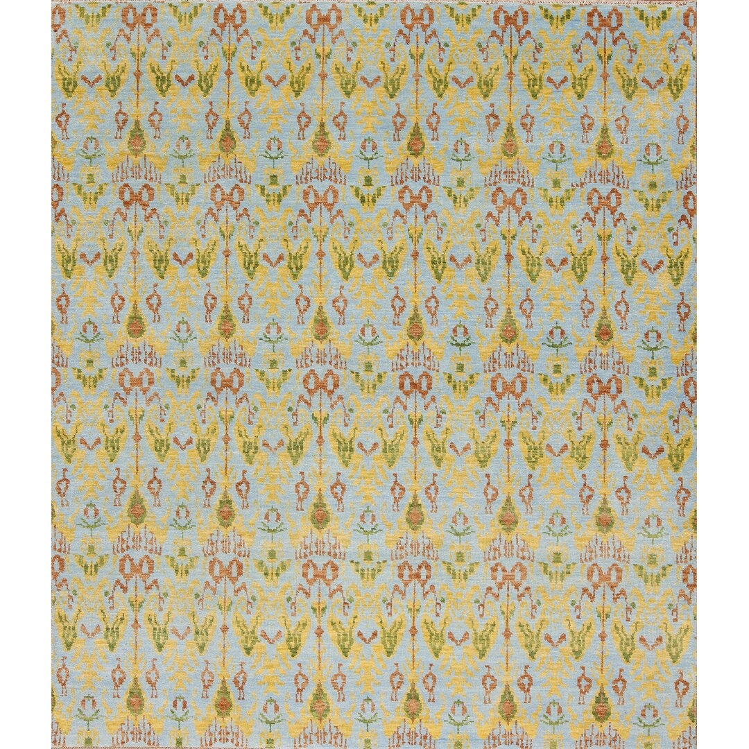 Samad Rugs Vogue Ikat Hand-Knotted Wool Blue/Yellow/Red Area Rug - Image 0
