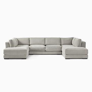 Dalton Sectional Set 24: LA Terminal Chaise, Armless Double, RA Terminal Chaise, Down, Chenille Tweed, Frost Gray, Black - Image 2