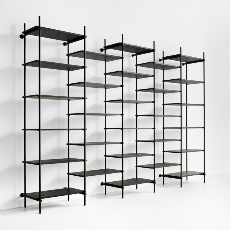 Petra Black Oak Wood and Metal Wall-Mounted 137" Bookcase Unit - Image 1