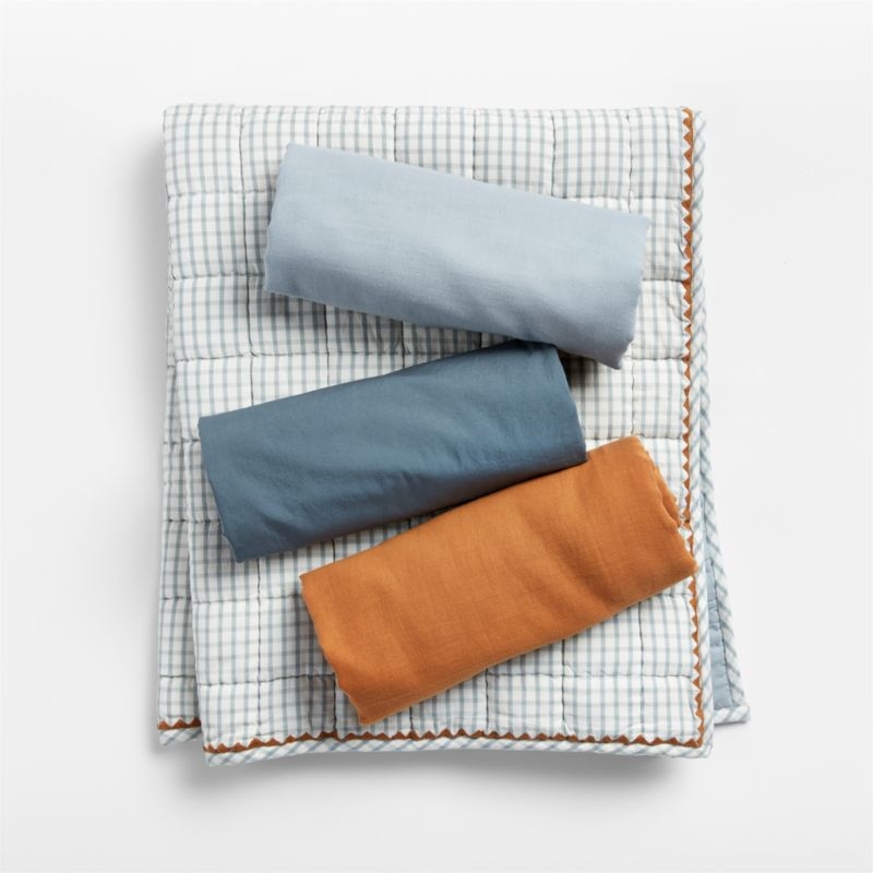 Blue Windowpane Plaid Organic Cotton Baby Crib Quilt - Image 1