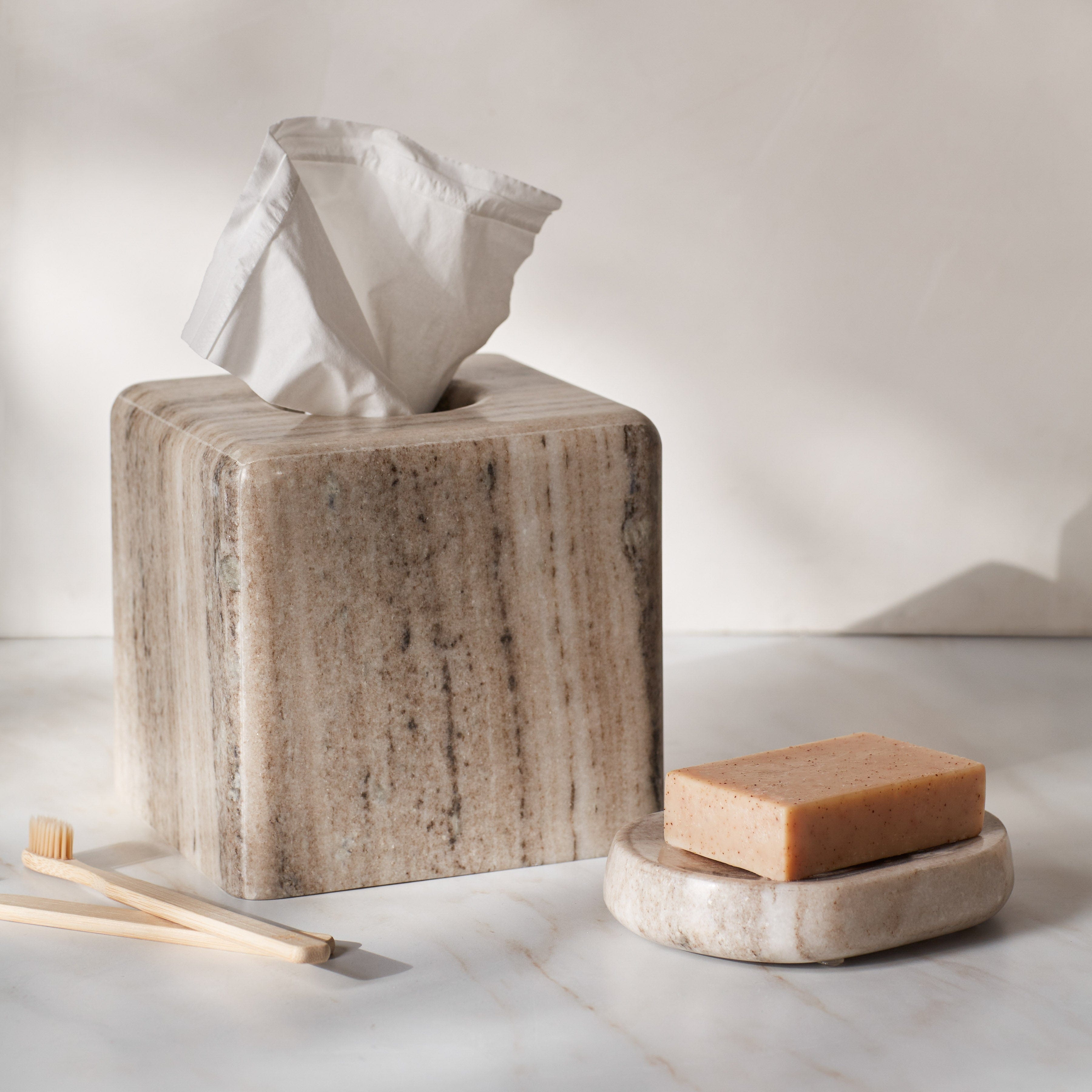The Citizenry Riya Marble Tissue Box | Square | Natural - Image 4