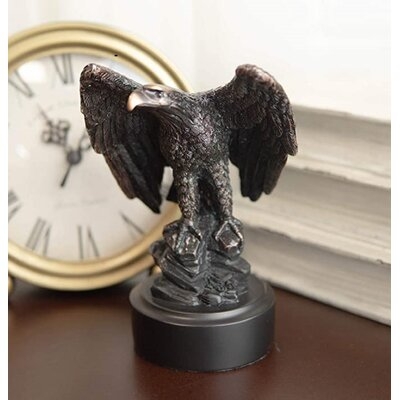 Millwood Pines The Majestic Surveyor Bald Eagle With Half Opened Wings Perching On Rock Statue In Bronze Electroplated Resin Finish Figurine With Trophy Base Eagles Patriotic American Emblem - Image 0